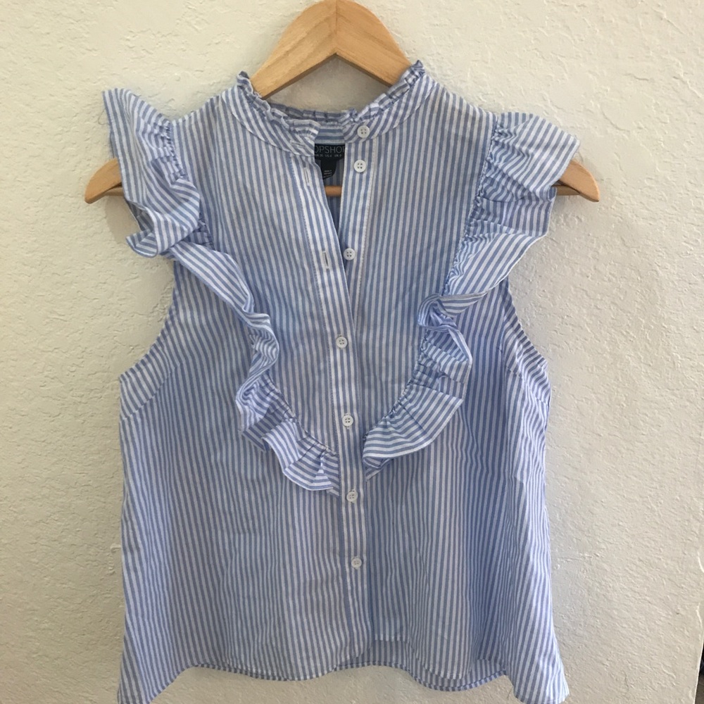 Striped and ruffled Topshop sleeveless blouse